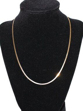 Vintage 14k Solid Gold 585 Gold Herringbone Flat Necklace Made in Italy